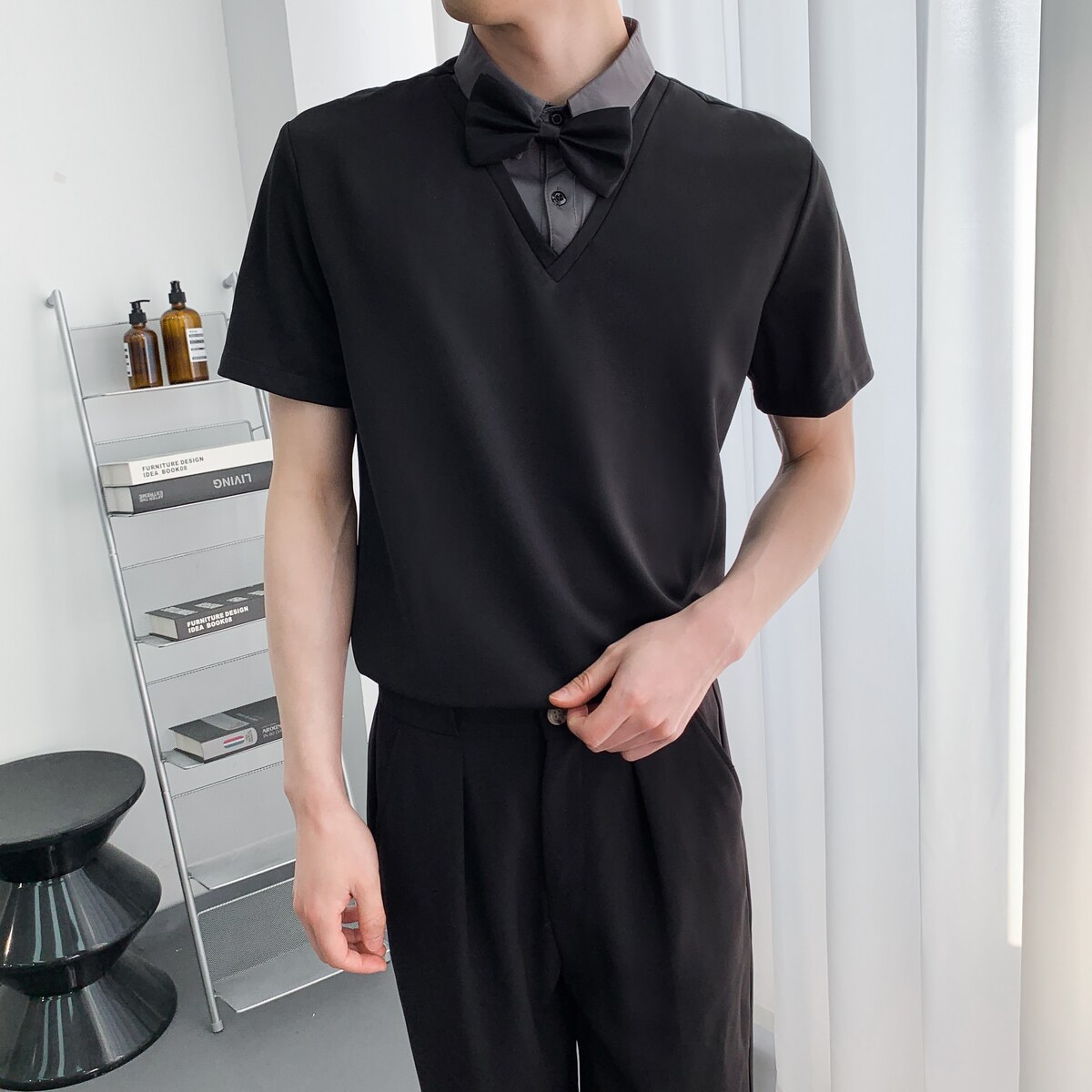 714A-D3080P45控69/2025夏套头假两件衬衫理发店ktv台球城工作服,男装衬衫,星座714A（原电商C314）