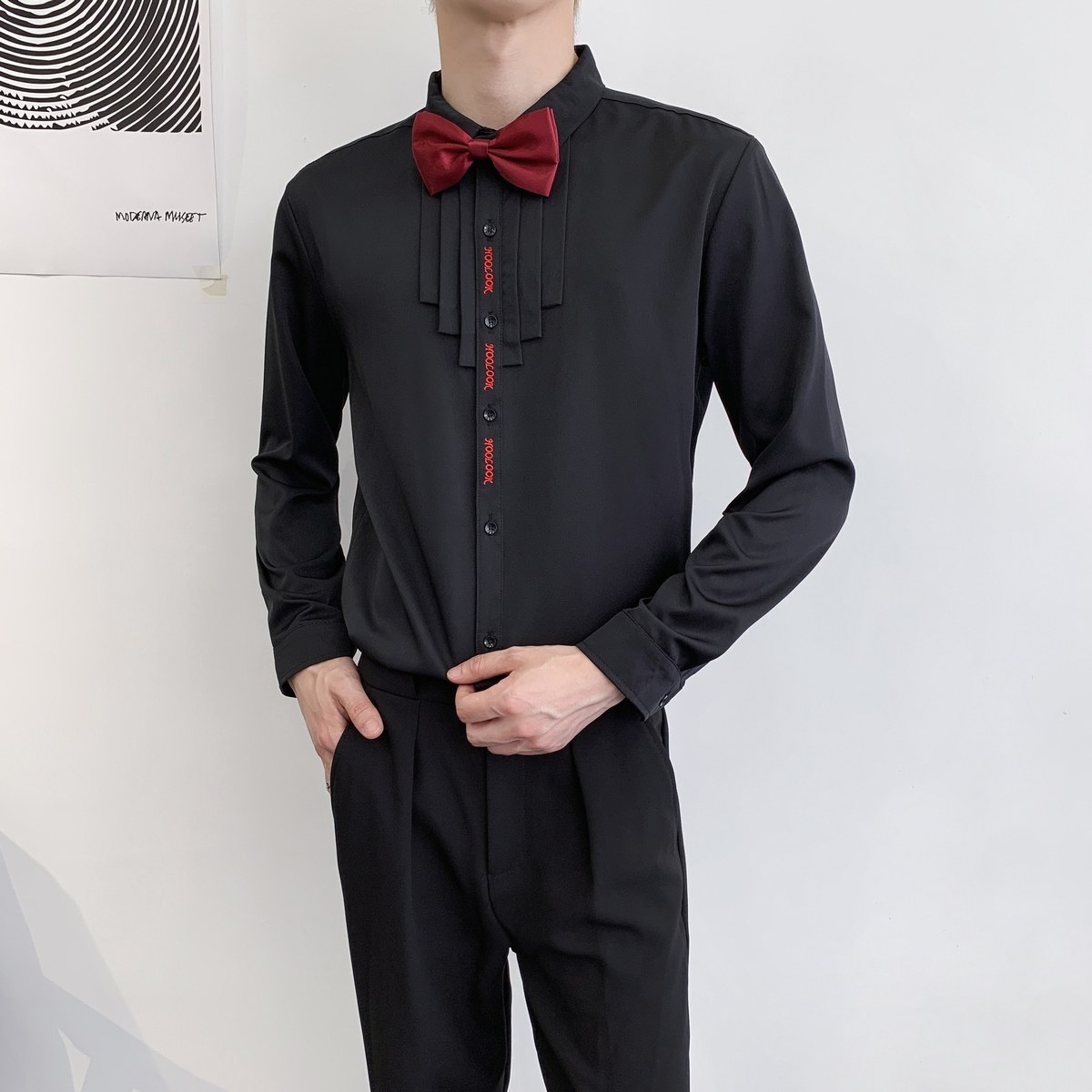 714A-D3059P45控69/2025秋季新修身ktv酒吧餐厅大合唱演出服衬衫图片