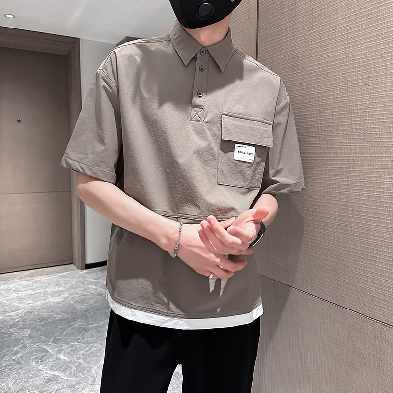 714A-G8030P85控135/2025夏季男翻领T恤潮流宽松日系衬衫领两色入,男装T恤,星座714A（原电商C314）