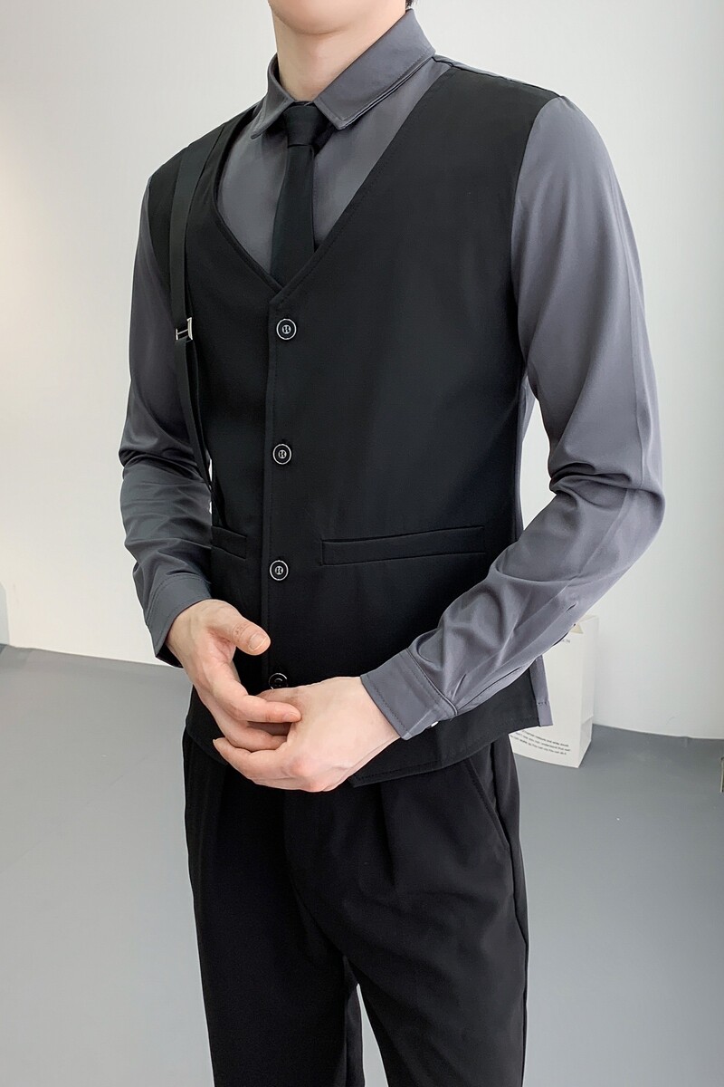 714A-H6006P55控88/2025春季新款发型师夜店马甲修身衬衫工作服,男装衬衫,星座714A（原电商C314）