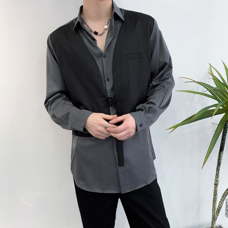714A-H3007P55控88/2025秋季新款日系发型师工作服衬衫假两件衬衣,男装衬衫,星座714A（原电商C314）