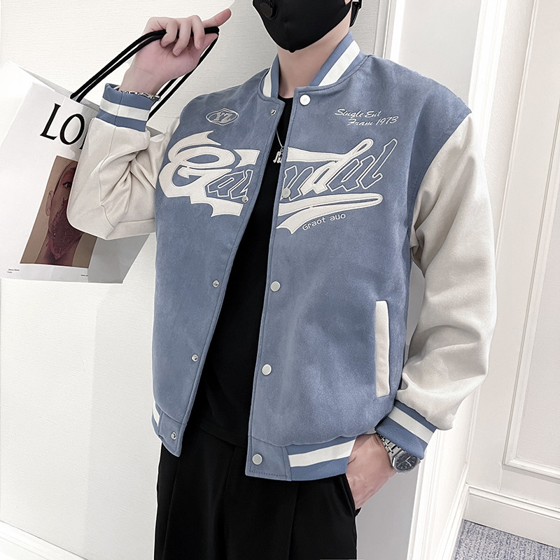 714A-W803P75控105/2025青少年麂皮绒棒球服夹克外套春季立领外套图片