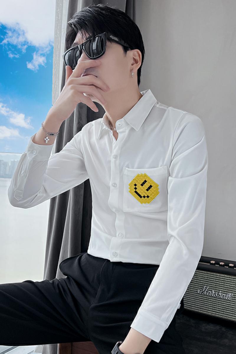 714A-TD06特P35控55/2025春男长袖衬衫笑脸白衬衣休闲装寸衫,男装衬衫,星座714A（原电商C314）