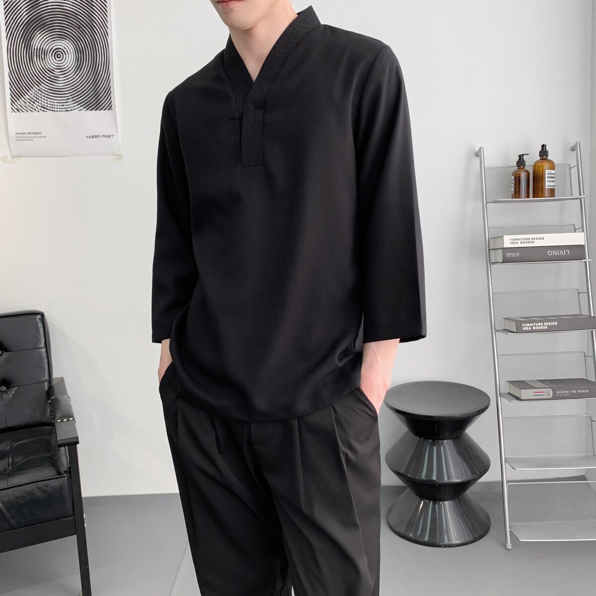 714A-D3078P45控69/2026春季新款日系日料工作服酒吧发型师工作服图片