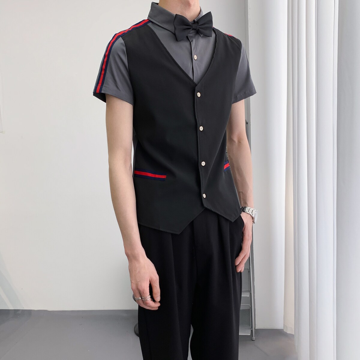 714A-H672P55控79/2025新款短袖衬衫假两件工作服衬衣潮流制服装,男装衬衫,星座714A（原电商C314）