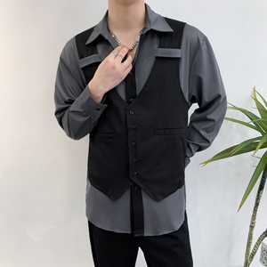 714A-H3020P55控88/2025秋暗黑冷淡衬衫发型师美容厅假两件工作服图片