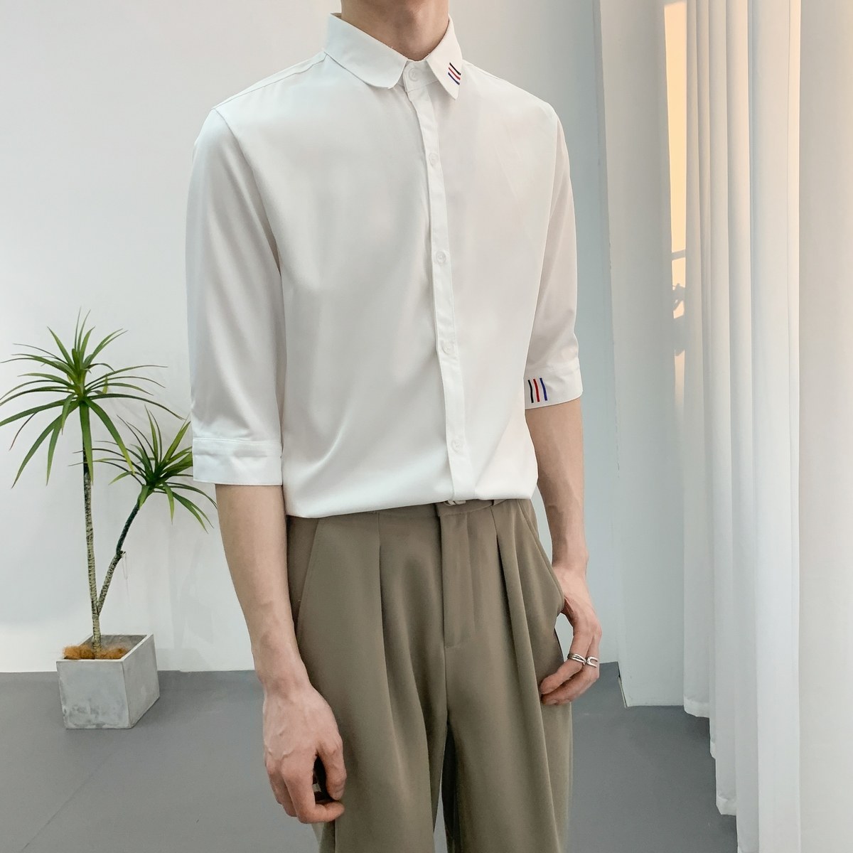 714A-9329P40控59/2025夏季新款男中袖衬衫五分袖半袖工作服衬衫,男装T恤,星座714A（原电商C314）