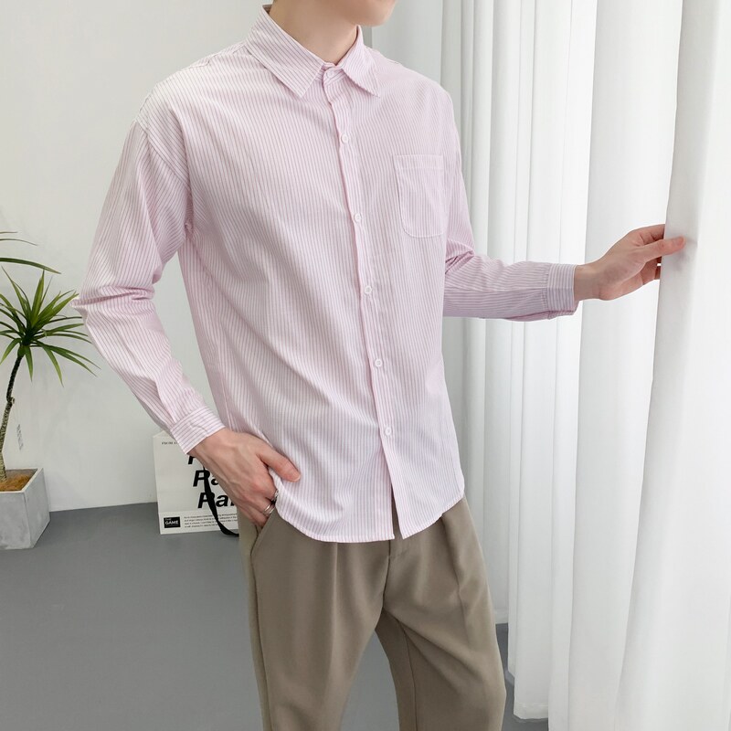 714A-D663P45控69/2025春季男士宽松细条纹小清新衬衫学院风潮版,男装衬衫,星座714A（原电商C314）