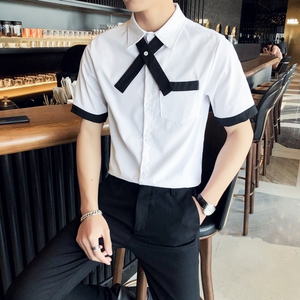 714A-C668P40/店主风2025夏季男士短袖衬衫ktv酒吧制服衬衣黑白图片
