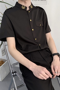 714A-D607P45控69/2025夏季新款工作服衬衫短袖立领制服衬衣潮图片