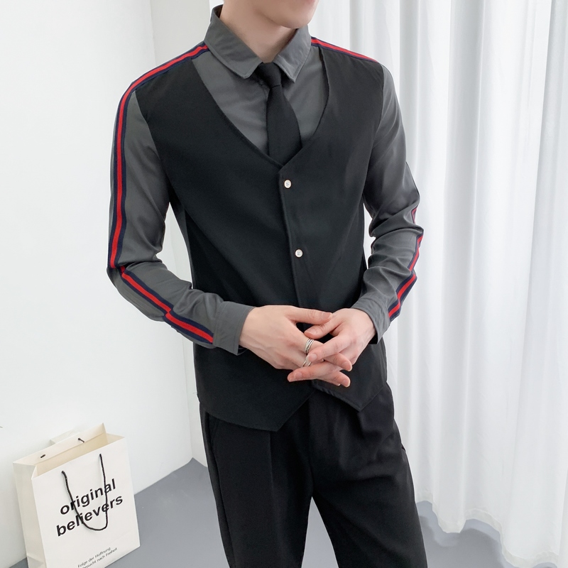 714A-H677P55控88/2025春季新款ktv发型师酒吧工作制服衬衫假两件，男装衬衫，星座714A（原电商C314）