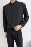 714A-D3042P45控69/2025秋季日系理发店工作服衬衫立领简约白衬衫，男装衬衫，星座714A（原电商C314）