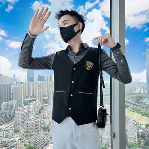 714A-H667P55控75/2025春季男士假两件衬衫简约制服ktv酒吧衬衣潮图片