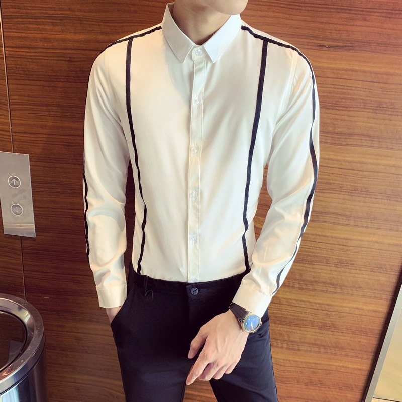 714-D07P45/店主风2025春季韩版男士长袖衬衫假背带衬衣工作服潮，男装衬衫，星座714(原C313)