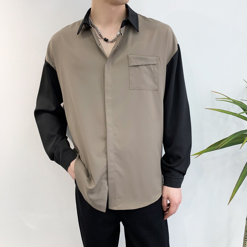 714A-D3034P45控69/2025秋季新款修撞色长袖衬衫垂感中性风衬衣,男装衬衫,星座714A（原电商C314）