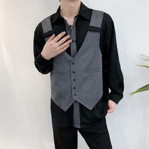 714A-H3020P55控88/2025秋暗黑冷淡衬衫发型师美容厅假两件工作服图片