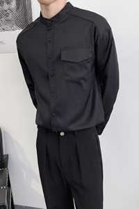 714A-D3036P45控69/2025秋季宽松立领大口袋潮版衬衫发型师餐厅服图片