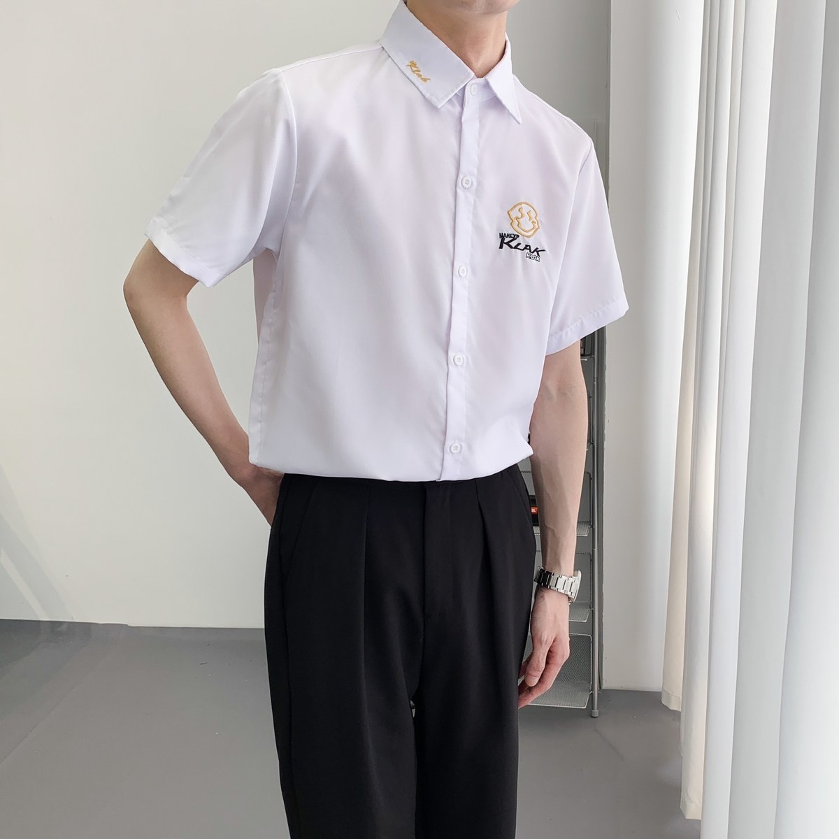 714A-C661P40控59/2025夏季新款男士校园风短袖衬衫白衬衣潮,男装衬衫,星座714A（原电商C314）