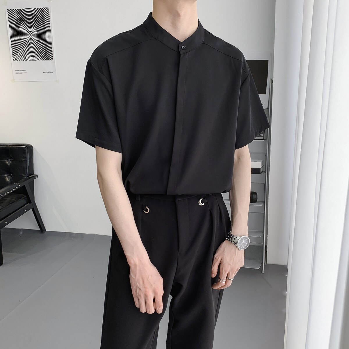 714A-C3045P38控59/2025夏季男士工作服衬衫潮流制服清爽立领装,男装衬衫,星座714A（原电商C314）