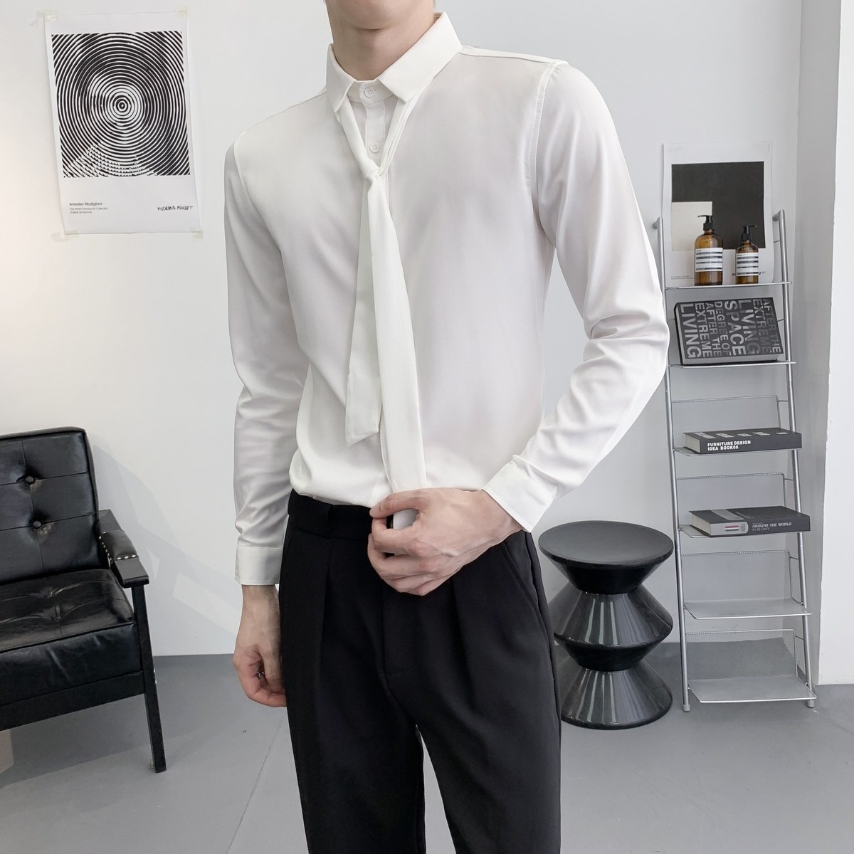 714A-D18特P35控59/2025秋季简约男士白衬衫理发店酒吧夜店工作服，男装衬衫，星座714A（原电商C314）