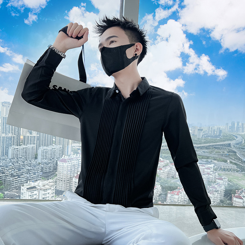 714A-9207P45控65/社会小伙2025春季修身纯色白衬衫发型师工作服,男装衬衫,星座714A（原电商C314）