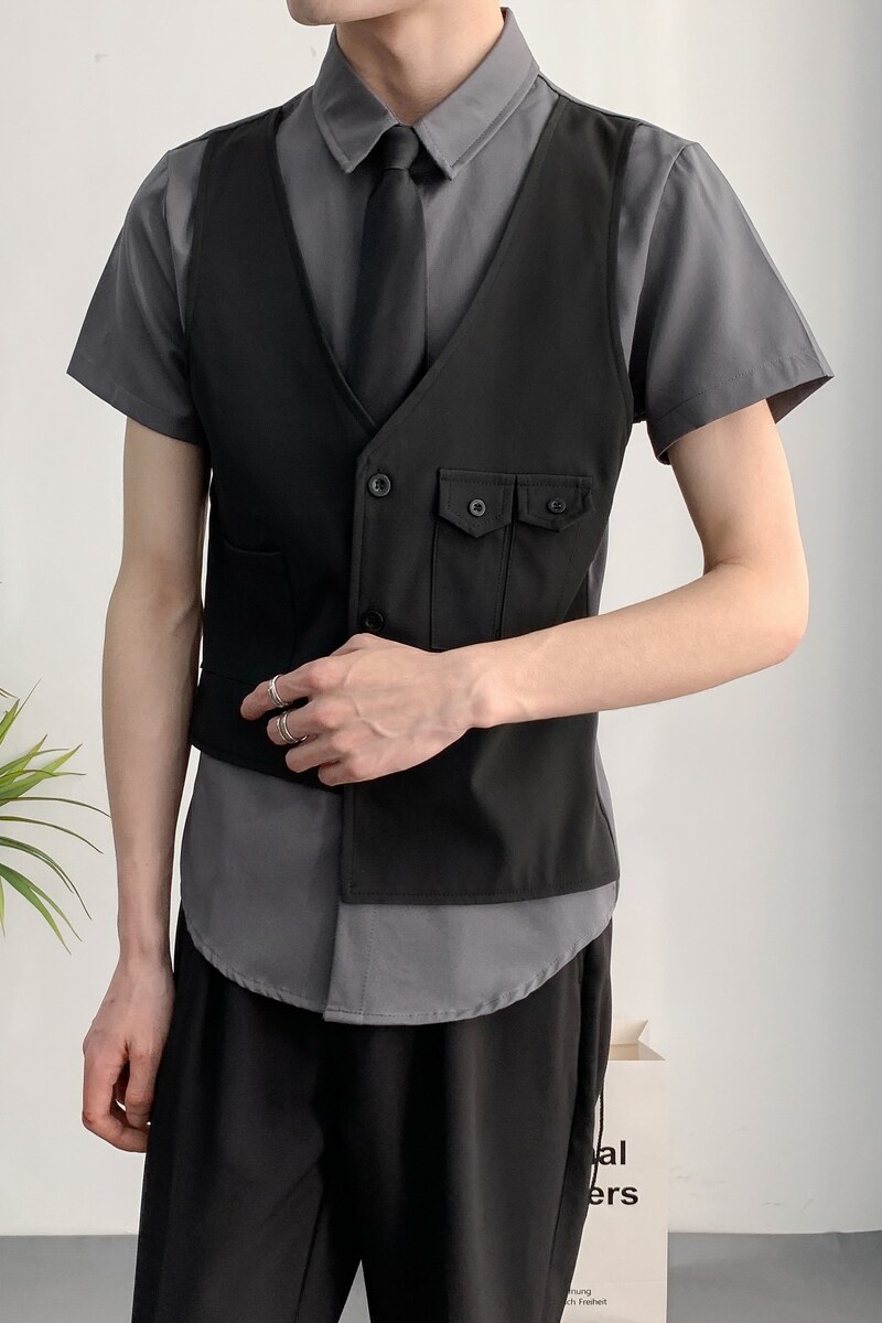 714A-H6003P55控78/2025夏季男女同款假两件工作服衬衫制服衬衣,男装衬衫,星座714A（原电商C314）