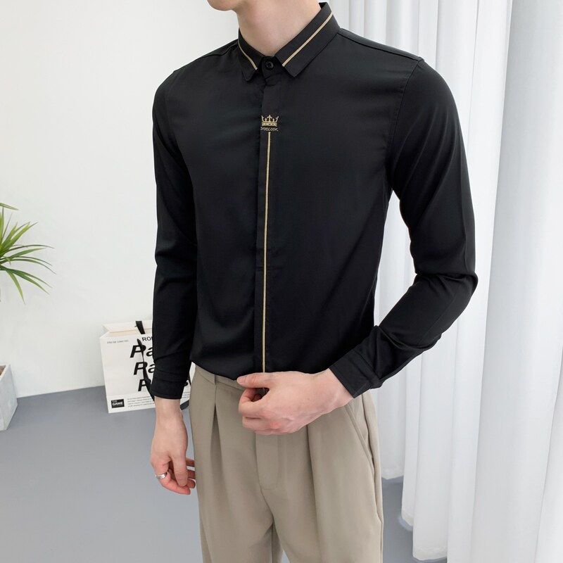 714A-D616P45控69/2025春季男士修身绣花衬衫工作服ktv少爷制服图片
