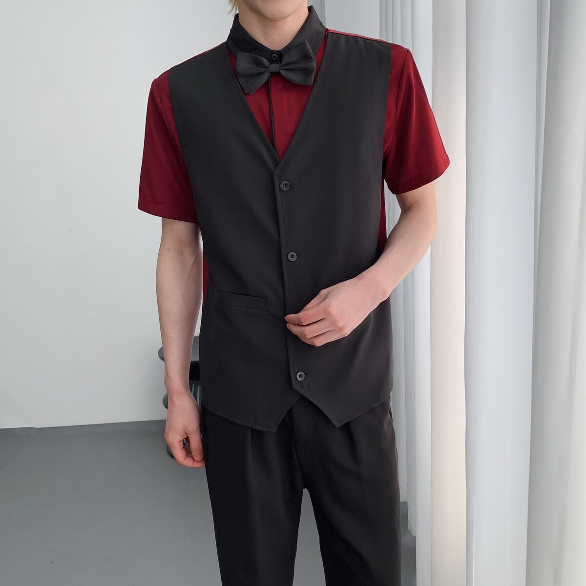 714A-H3082P55控69/2025夏季工作服衬衫假两件马甲衬衣修身版,男装衬衫,星座714A（原电商C314）