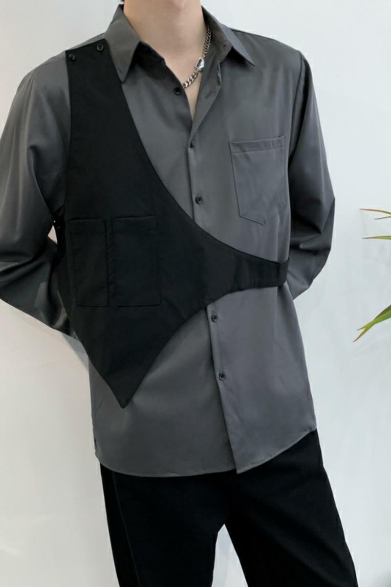 714A-H3010P55控88/2025秋季新款发型师工作服衬衫假两件马甲衬衣,男装衬衫,星座714A（原电商C314）