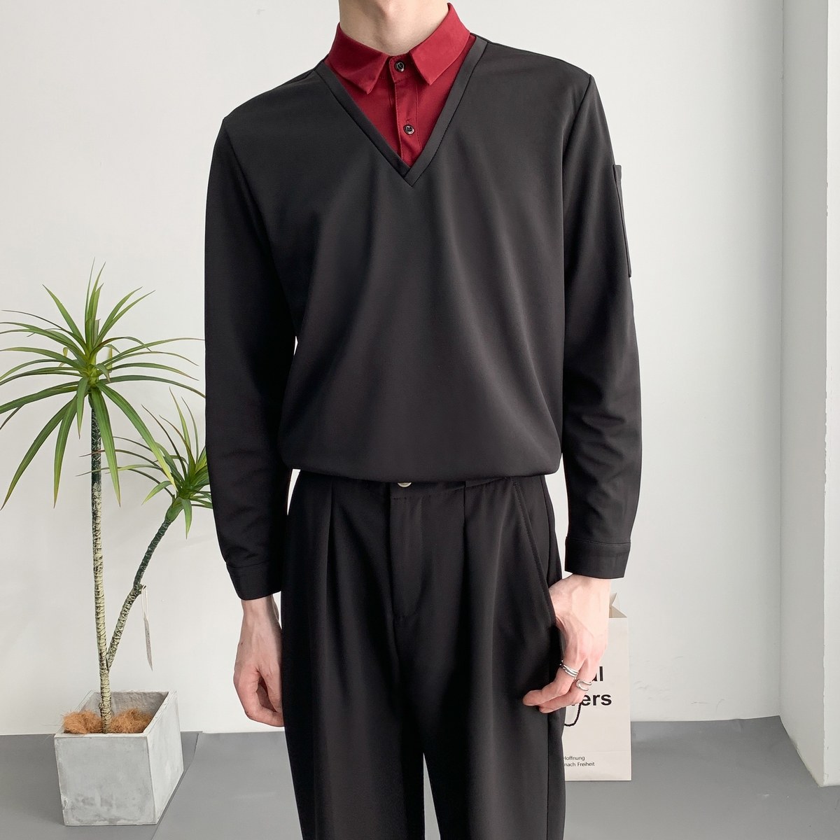 714A-D3048P45控69/2025春季新款假两件拼接撞色衬衫工作服衬衣,男装衬衫,星座714A（原电商C314）