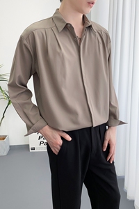 714A-D3043P45控69/2025春季男宽松慵懒褶皱长袖衬衫潮版型男衬衣图片