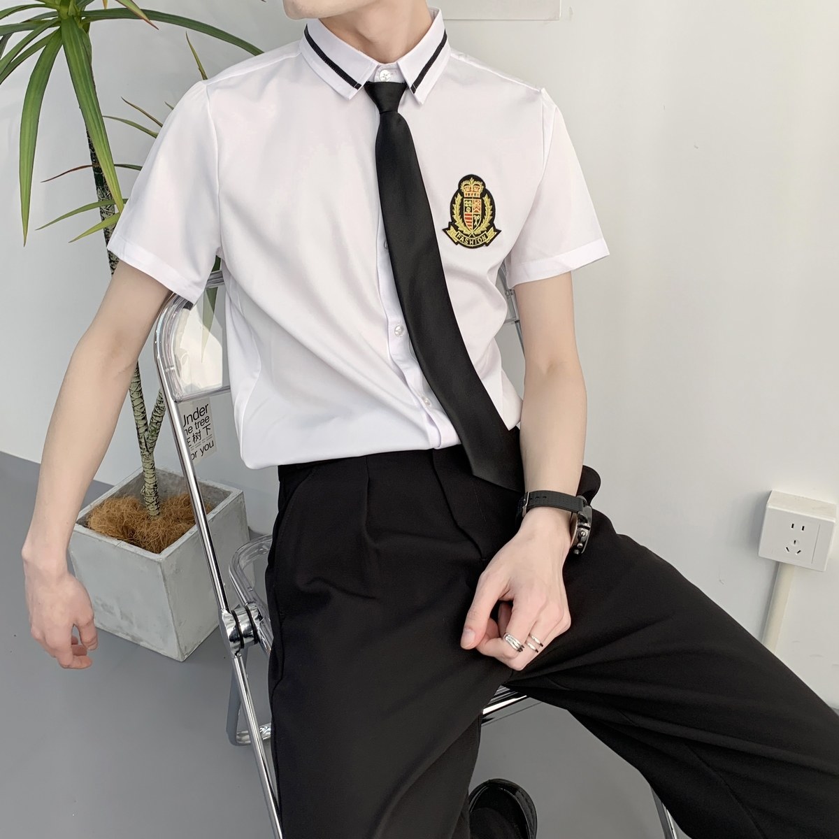 714A-Y820P40控59/2025新款夏短袖衬衫潮流修身工作服衬衣校园风,男装T恤,星座714A（原电商C314）