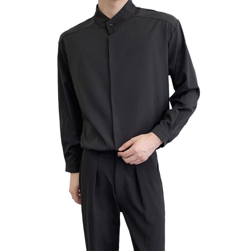 714A-D3042P45控69/2025秋季简约工作服衬衫宽松立领发型师餐厅服,男装衬衫,星座714A（原电商C314）