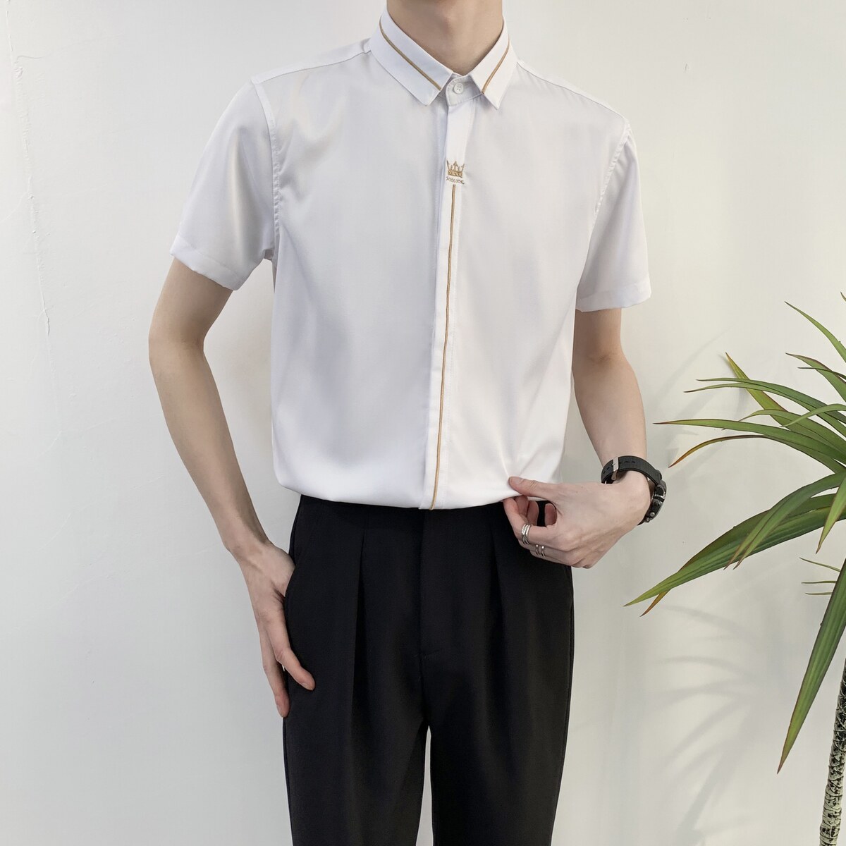 714A-C560P40控59/2025夏季新款男士短袖衬衫简约工作服衬衣,男装T恤,星座714A（原电商C314）