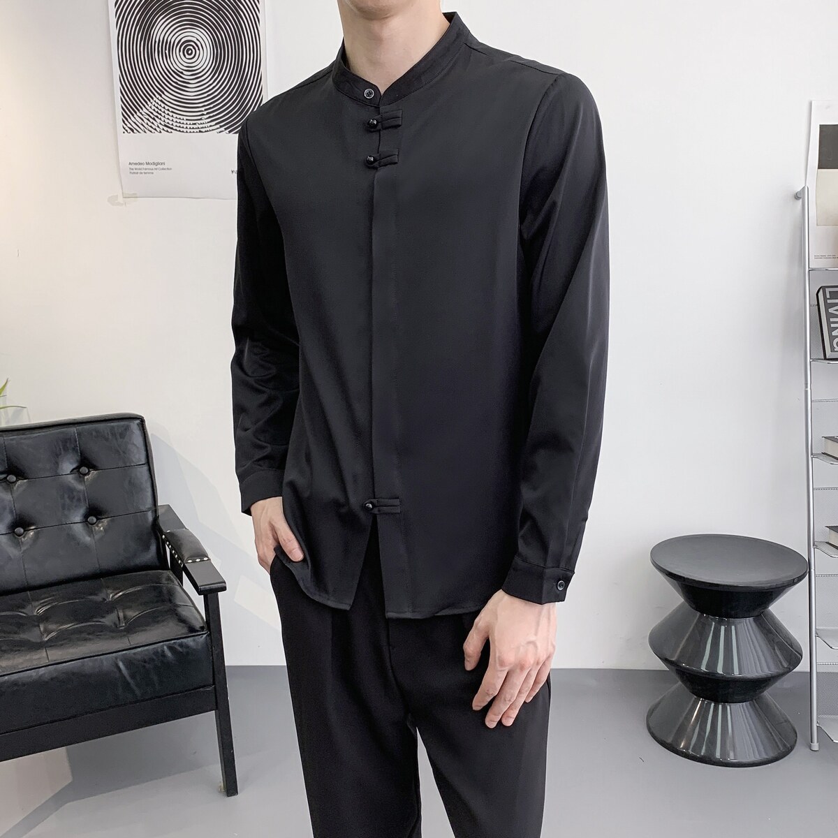 714A-F3062P50控69/2025秋季风立领简约修身衬衫餐厅ktv制服,男装衬衫,星座714A（原电商C314）