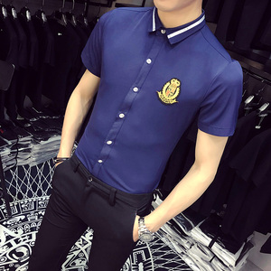 9820/店主风2025发型师ktv酒吧餐厅夜店工作服短袖衬衫 S-5XL P40图片