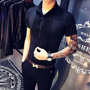 9340/店主风2025新款男装韩版修身短袖衬衫发型师ktv服装礼服P40图片