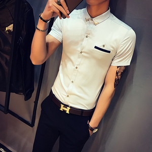 9215/店主风2025夏季新款男士短袖衬衫发型工作服衫男衬衣P30图片