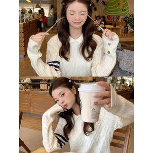 学院风翻领麻花针织衫 打底衫 毛衣女秋冬新款 内搭修身 上衣 秋季 FAN