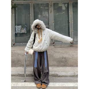 爆款 毛领连帽棉服外套女冬季 设计感加厚派克服棉衣潮 美式 195大喜