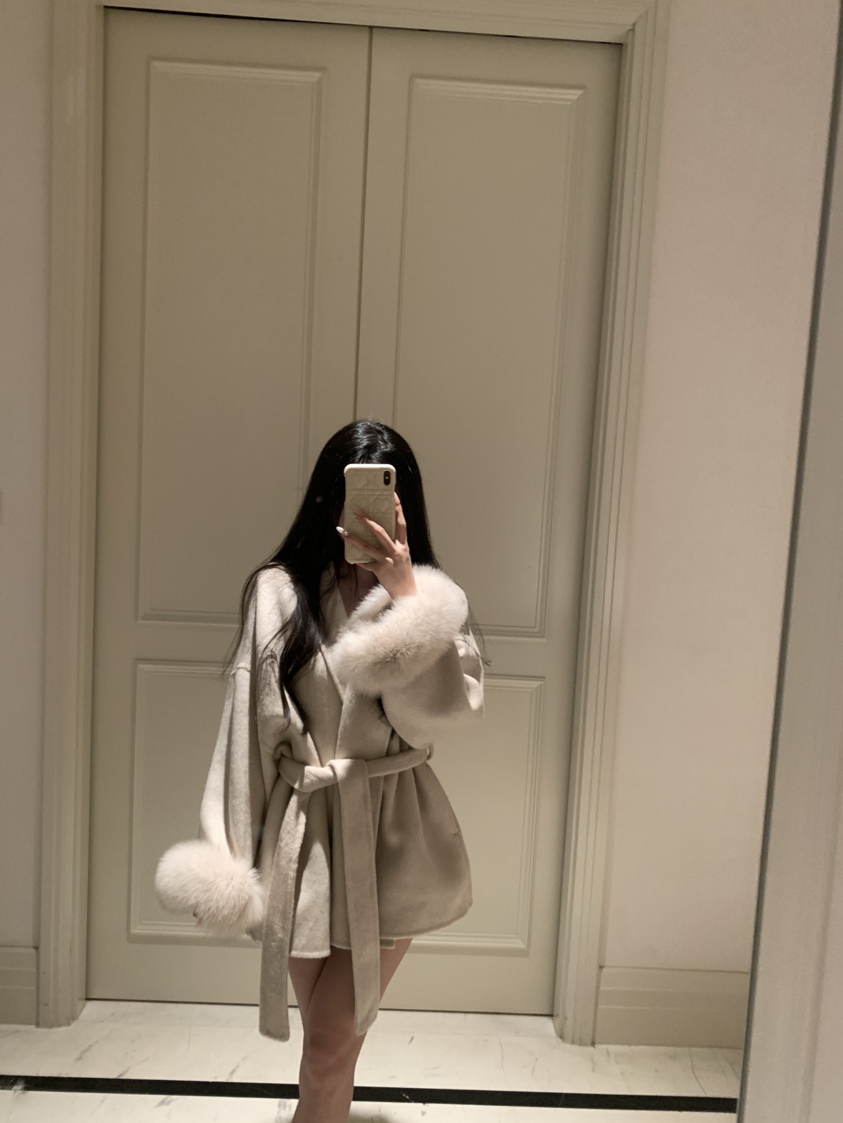 Yumeo钰 米兰花园～狐狸毛双面尼气质斗篷大衣羊毛外套