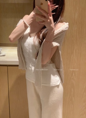 Yumeo钰 10/26 纯白小兔 蕾丝温柔毛毛打底吊带