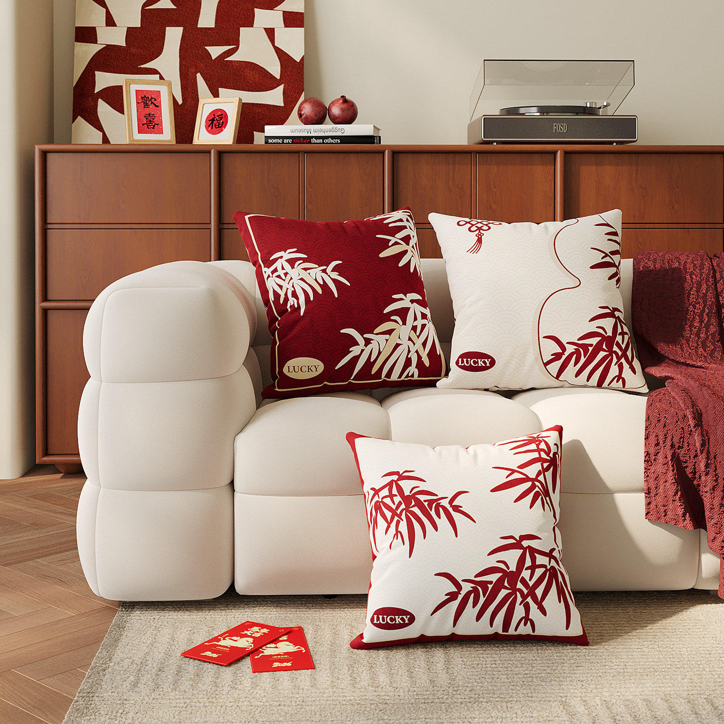 新中式红色新年装饰抱枕套含芯客厅沙发靠背靠垫床头床上腰靠腰枕,居家布艺,靠垫/抱枕,淘宝优惠券,粉丝福利购,淘宝优惠卷