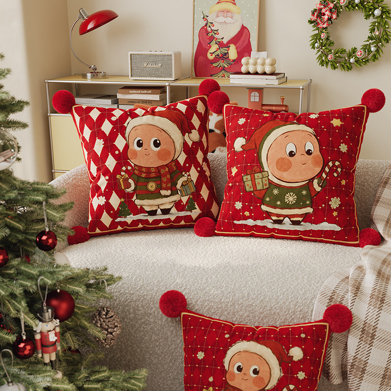圣诞抱枕卡通沙发靠背含芯卧室床头床上飘窗装饰靠垫子腰靠可拆洗