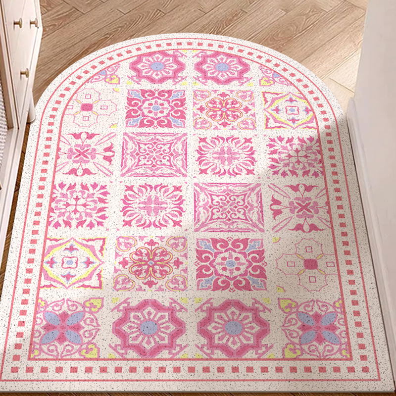粉色花砖入户门地垫进门门口门垫法式丝圈防滑耐脏地毯可裁剪脚垫