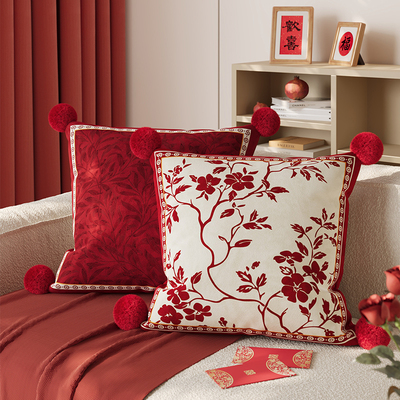 红色喜庆结婚新年沙发客厅抱枕乔迁轻奢高级感沙发靠枕靠背垫腰枕