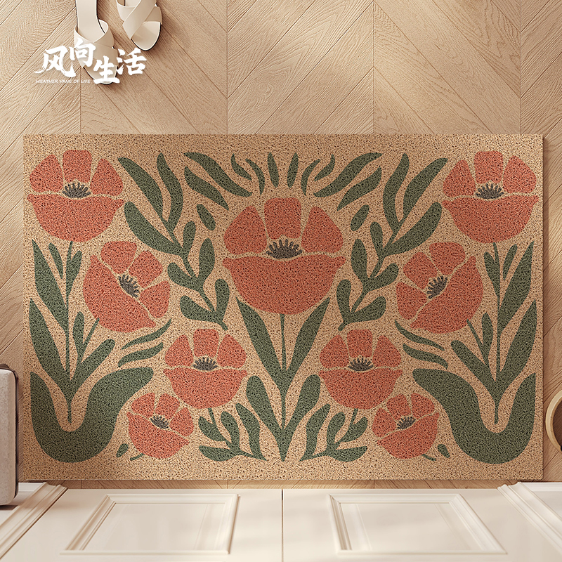 复古花卉入户门地垫进门门口门垫防滑耐脏除尘地毯可裁剪家用脚垫