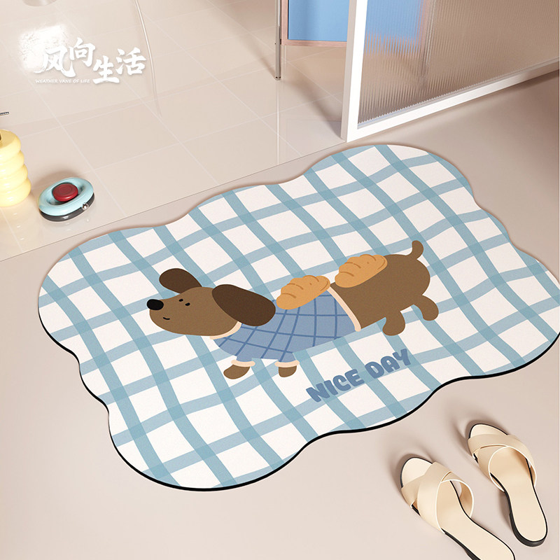 卡通腊肠狗浴室地垫卫生间厕所门口吸水垫防滑垫耐脏地毯家用脚垫,居家布艺,家用脚垫,淘宝优惠券,粉丝福利购,淘宝优惠卷