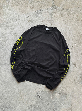 Askyurself logo双层领打底重磅长袖T恤 黑色