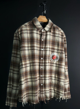 False Perception 格子水洗下摆破坏衬衫